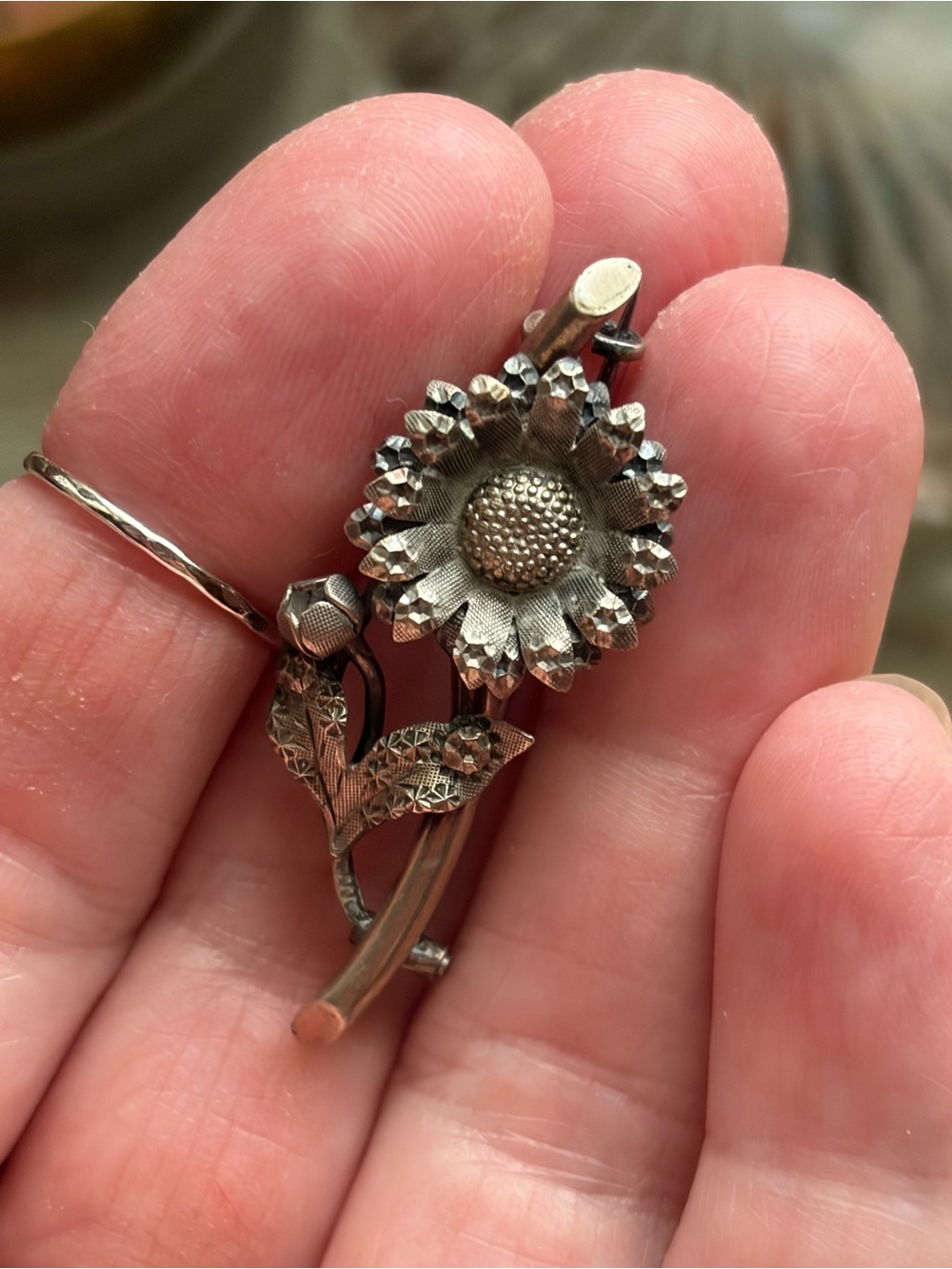 Victorian Aesthetic Period Sterling Silver Floral 3-D Brooch